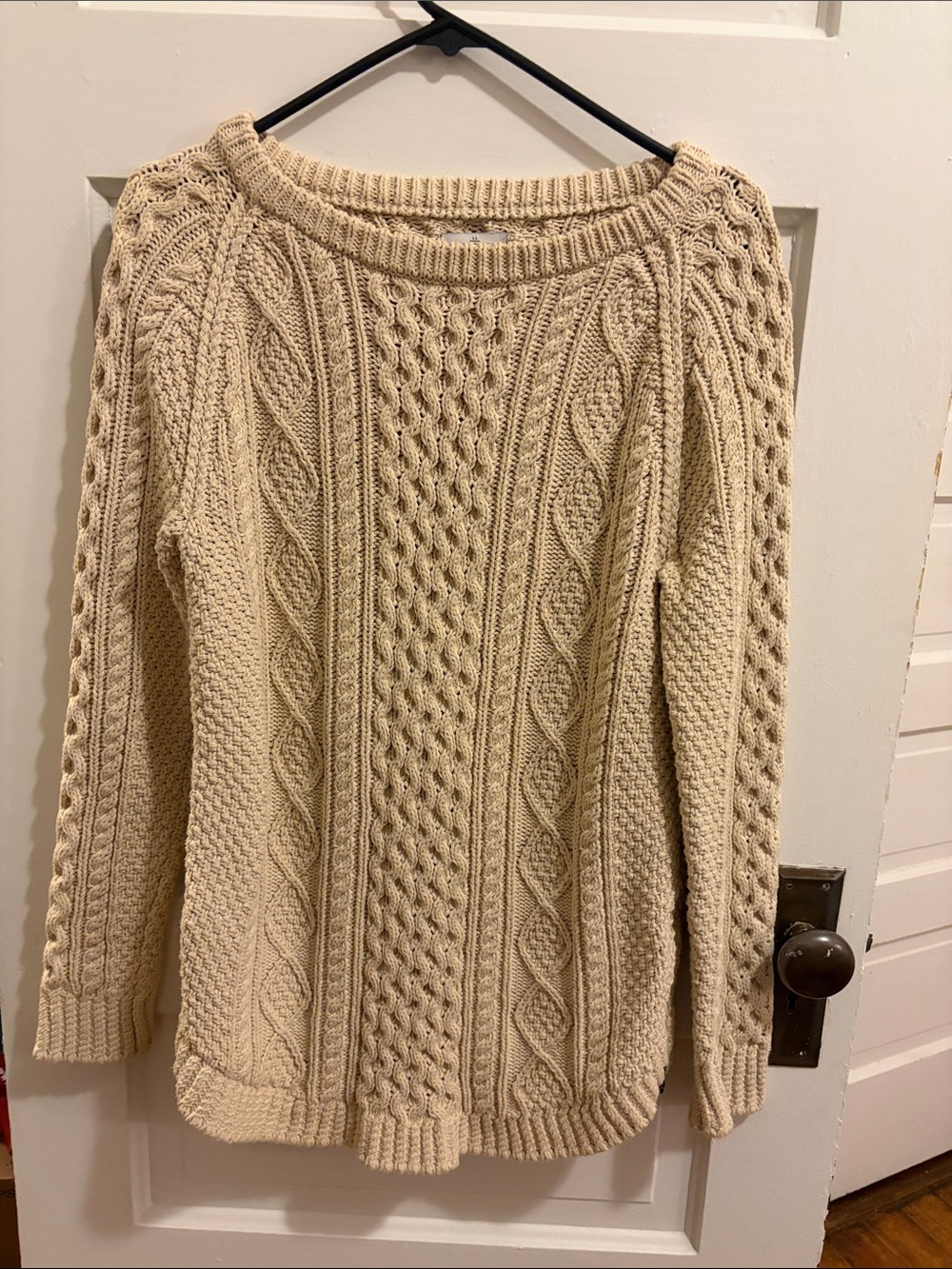 LL Bean Signature Cream Cable Knit Scoopneck Sweater